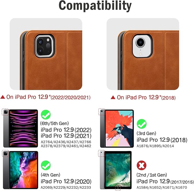 auaua Case for iPad Pro 12.9 6th/5th/4th/3rd Generation 2022/2021/2020/2018, Slim Durable Leather Stand Cover with Pencil Holder, Auto Sleep/Wake (Brown)