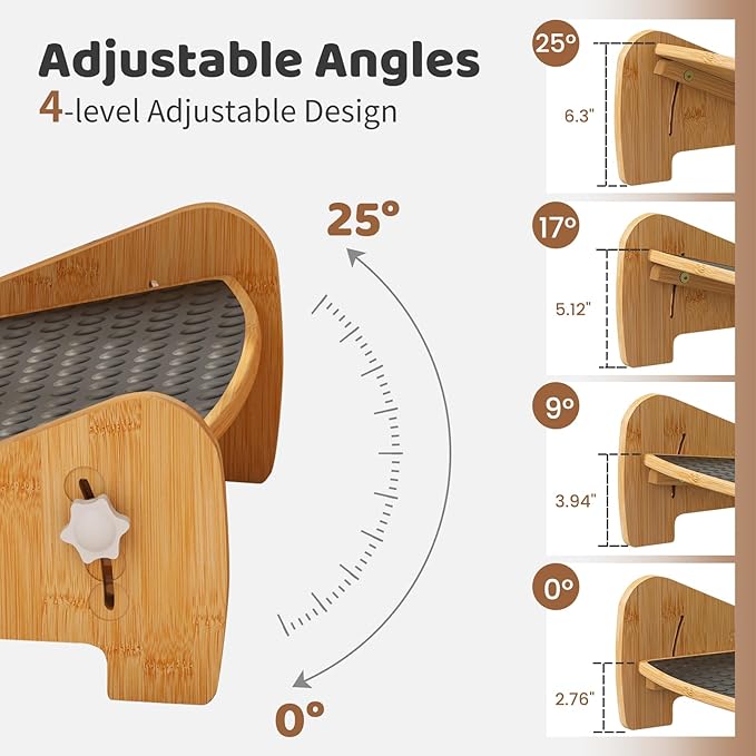 Adjustable Under Desk Footrest-Bamboo 4-Position Ergonomic Office Foot Stool with Large Non-Slip Surface, Improves Posture for Home,Office & Computer Desk Use (Natural)