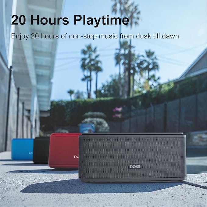 DOSS SoundBox Touch Wireless Bluetooth Speaker-12W HD Sound with Rich Bass, IPX5 Waterproof, 20H Playtime, Handsfree, for Gatherings, Home, Office, Outdoor, Travel-Grey