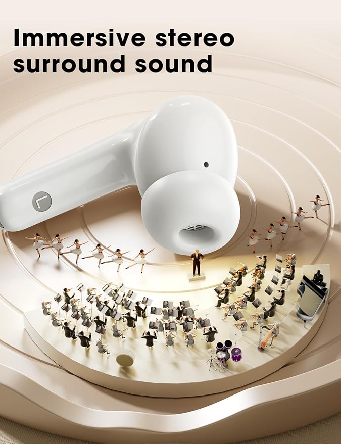 ZZU Wireless Earbuds Bass Stereo Headphones Bluetooth 5.3 Ear Buds, 48H Playtime, LED Display in Ear Earphones with Mic, IPX7 Waterproof, Touch Control Lightweight for iPhone/Sports/Laptop Rosegold