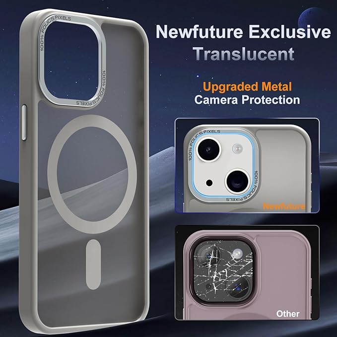 Newfuture Magnetic for iPhone 15 Case [Compatible with Magsafe] [Military Grade Drop Protection] Translucent Matte Anti-Fingerprint Shockproof Phone Case for iPhone 15 6.1 inch, Titanium Gray