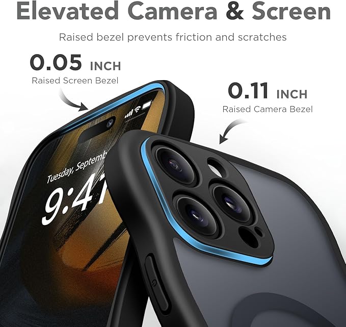 CAPRARO for iPhone 16 Pro Max Case for Women Girls, Upgraded [Full Camera Protection] [Compatible with MagSafe] Cute Wave Translucent Matte Phone Case for iPhone 16 Pro Max, Black