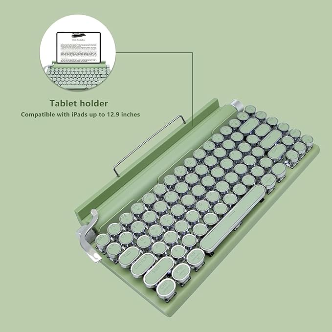 Adventurers Retro Typewriter-Style Mechanical Keyboard, 83 Keys, 75% Compact Layout, Bluetooth 5.0 and Wired, Hot-Swappable Blue Switch, White Backlit for Windows/Mac/iPad/PC/Laptop (Light Green)