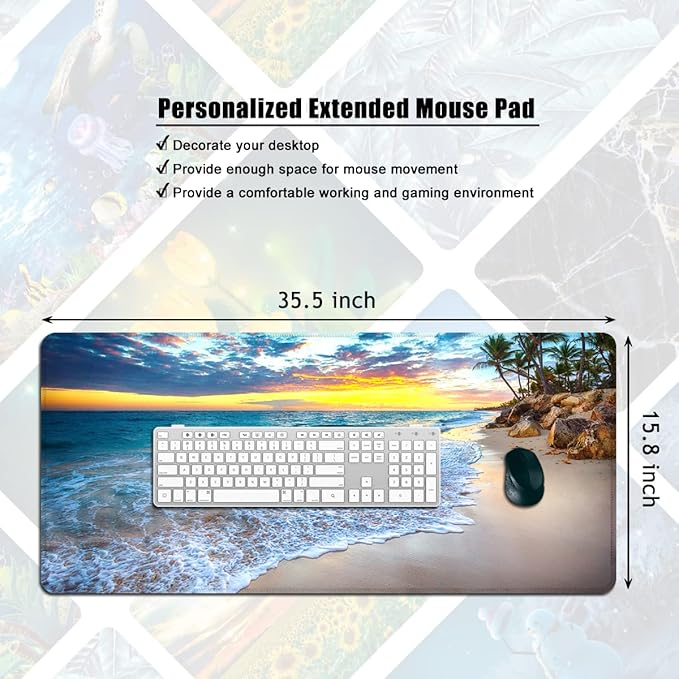 XXL Gaming Mouse Pad - Extended Size, Beach Ocean Design, Suitable for Work & Gaming