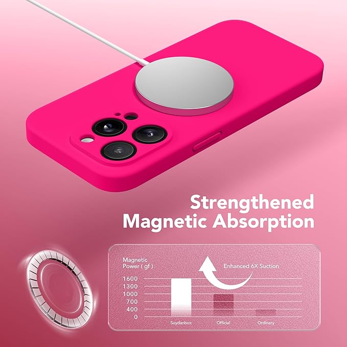 Magnetic for iPhone 13 Pro Max Case, Compatible with MagSafe, [Full Camera Protection][Screen Protector] Silicone Shockproof Protective Phone Case for iPhone 13 Pro Max 6.7", Hot Pink