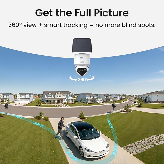 aosu T2 Ultra 4K Security Cameras Wireless Outdoor, TrueColor Night Vision, AI Triple Detection, 360° Auto Tracking, Solar Powered WiFi Camera for Home Security, 1Pack
