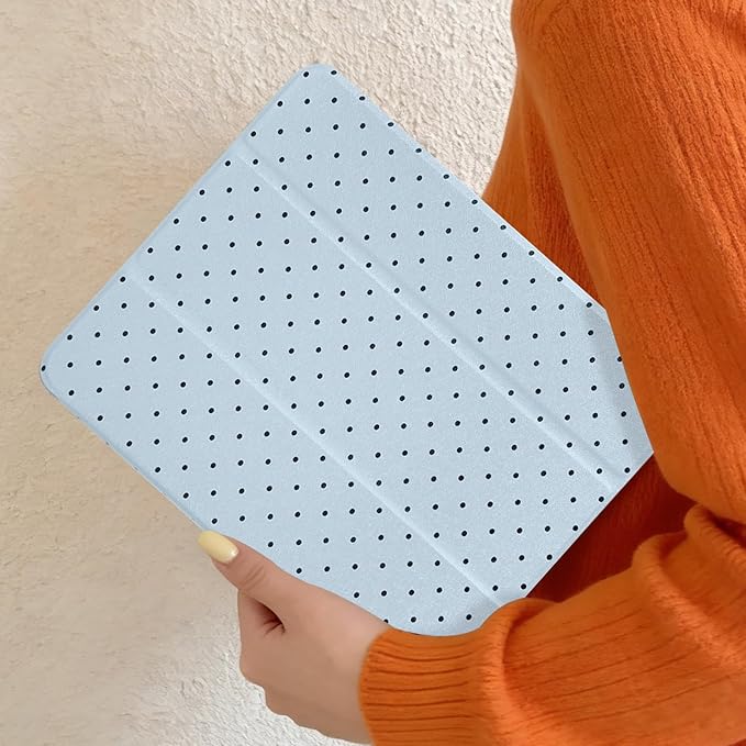 Lovmooful Compatible for iPad Pro 11-Inch,2022/2021/2020/2018 Model(4th/3rd/2nd/1st Generation) Case with Pencil Holder Cute Polka Dot with Aesthetic Design Soft TPU Trifold Stand Protective-Blue