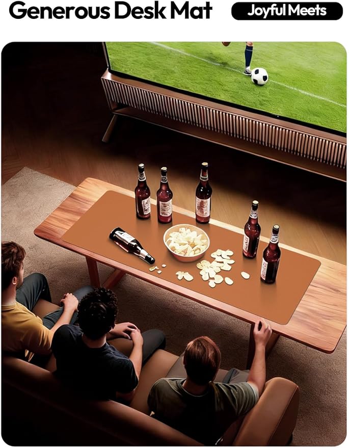 YSAGi Leather Desk Protector, Office Mat, Large Mouse Mat, Non-Slip PU Leather Blotter, Laptop Desk Mat, Waterproof Writing Pad for Office and Home (Brown, 35.4" x 17")