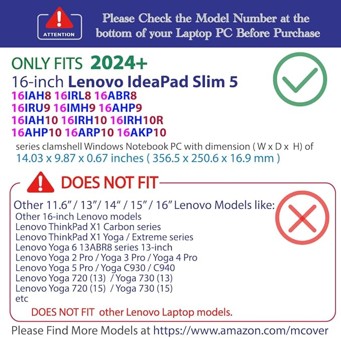 mCover Case ONLY Compatible for 2024-2026 16" Lenovo IdeaPad Slim 5 16AHP10 16ARP10 16AKP10 16IRH10 16IAH10 16IRU9 16ABR8 Series Windows Computers(NOT for Other Lenovo Models)- Red