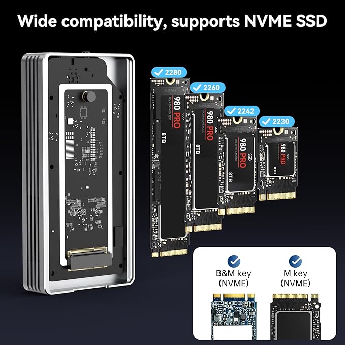ANYOYO 40Gbps M.2 NVMe SSD Enclosure with Cooling Fan, Aluminium Alloy Enclosure Compatible with Thunderbolt 4/3/USB4, Support M/B+M Key SSD, Tool-Free Installation
