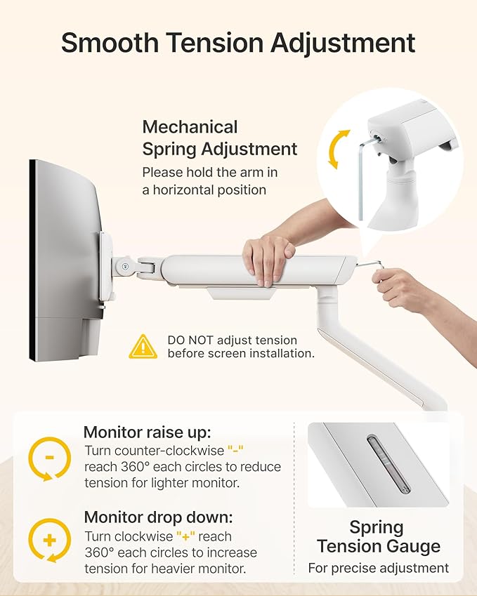 monTEK Single Monitor Arm, Mechanical Spring Monitor Arm for 17-40" Ultrawide Screens, Adjustable Monitor Desk Mount Holds up to 26.4 lbs with C Clamp/Grommet Desk Mount, VESA 75/100mm