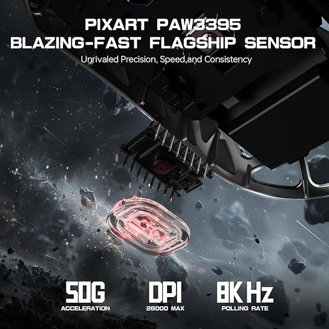 ATTACK SHARK R3 Wireless Gaming Mouse, 46g Superlight Magnesium Alloy Triple-Mode Computer Mouse, 8000Hz Polling Rate, PAW3395 26K DPI Sensor Programmable Mice with Griptape for PC/Win/Mac (Grey)