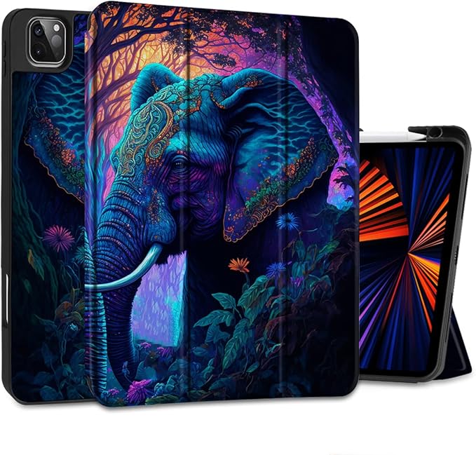 MEEgoodo Case for iPad Pro 12.9 Case M2 6th/5th/4th/3rd Generation 2022 2021 2020 2018, Protective Tablet Cover with Soft Back Shell for Kids, Elephants