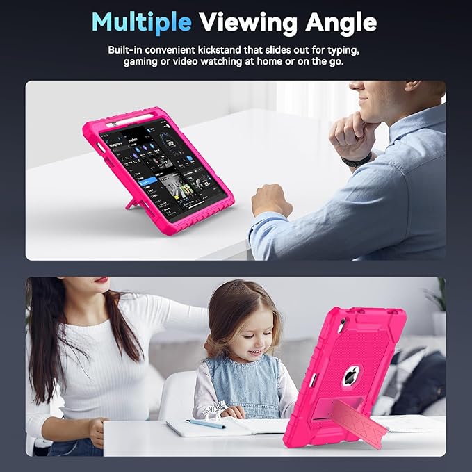 Grifobes for iPad A16 Case 11th Generation 11 inch 2025 / iPad 10th Generation Case 10.9 inch 2022, Heavy Duty Military Grade Shockproof Cover with Pencil Holder for i Pad 11/10 Gen (Hot Pink)