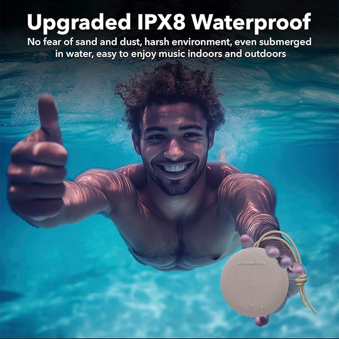 Monster Bluetooth Speaker, IPX8 Shower Speaker Waterproof, Bluetooth 5.4 with Loud HD Sound and Robust Bass, Extra Long Playtime Punchy, for Home, Beaches Portable Wireless Outdoor Speakers