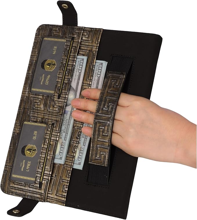 Handbag Case for iPad A16 11th/10th Generation (2025/2022) 11-inch - Techcircle Vintage Maze Pattern Crossbody Folio Stand Cover w/Pencil Holder, Card Slots, Hand Strap, Shoulder Strap, Retro Bronze