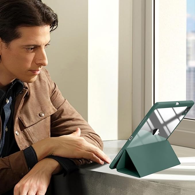 New Compatible with iPad Pro 13 inch Case M5 2025/M4 2024 with Built-in Pencil Holder, Kidopire for iPad Pro 13 Case with Hard Clear Back Shell, Support Pencil Pro, Auto Wake/Sleep, Pine Green