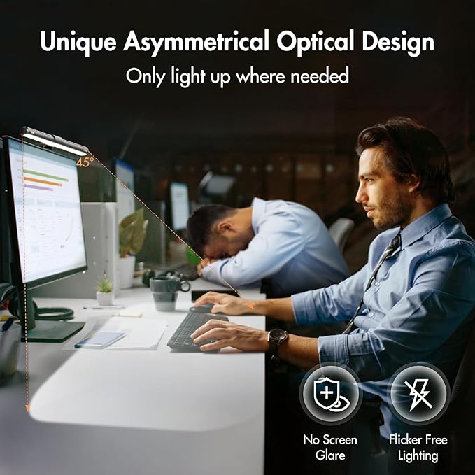 Quntis Monitor Light Bar with Remote, Fit for Curved Monitors/Camera Base, Eye-Care Computer Monitor Lamp Dimmable with Auto-Dimming, No Glare Work Office Gaming Desk Lamp, Gray, Mother's Day