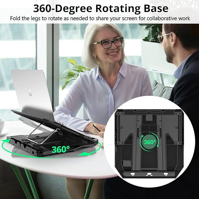 AboveTEK Laptop Stand, 20 Angles Two-Layer Height Adjustable Laptop Stands, Portable Laptop Riser with 360 Rotating Base Storage Space & Extra Phone Holders Compatible with 10''-17'' Laptops Black