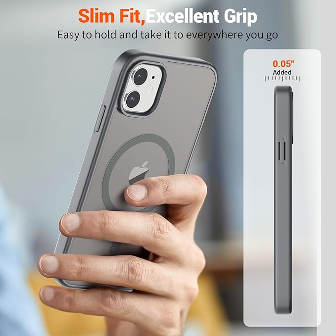 SUPFINE Magnetic for iPhone 11 Phone Case (Compatible with MagSafe) (Military Grade Drop Protection) Slim Translucent Matte Shockproof with Anti-Fingerprint Phone Case,Gray