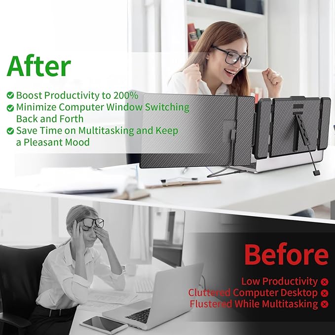 Laptop Screen Extender 14" - Dual Portable Monitor FHD 1080P IPS Second Screen for 13"-17" Laptops, Plug & Play for Trip/Remote Work Compatible with Windows/Mac/Android/Chrome