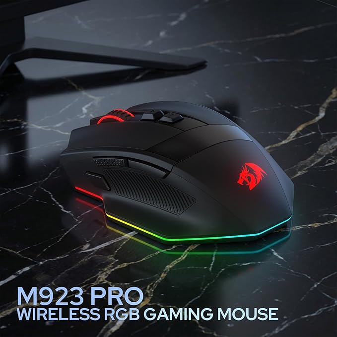 Redragon M923 PRO 3-Mode Wireless RGB Gaming Mouse, Optical Ergonomic Gamer Mouse with Max 24,000DPI, Pro Precision Sensor SG8960, 8 Macro Buttons, Software Supported