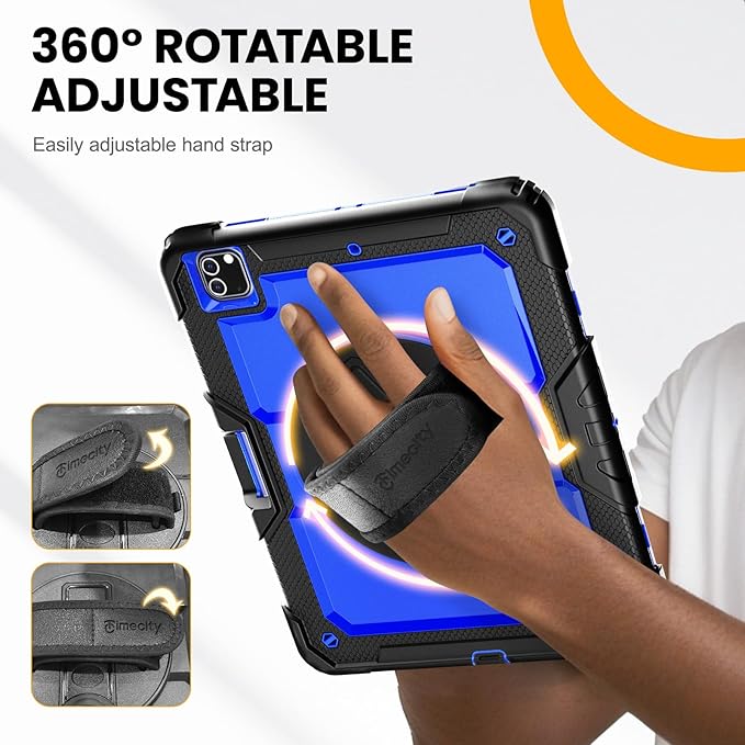 Timecity for iPad Pro 12.9 Case 6th/5th/4th/3rd Gen, 360° Rotating Stand, Pencil Holder & Wireless Charging, Shockproof with Screen Protector & Shoulder Strap - for Designers & Professionals-Dark Blue