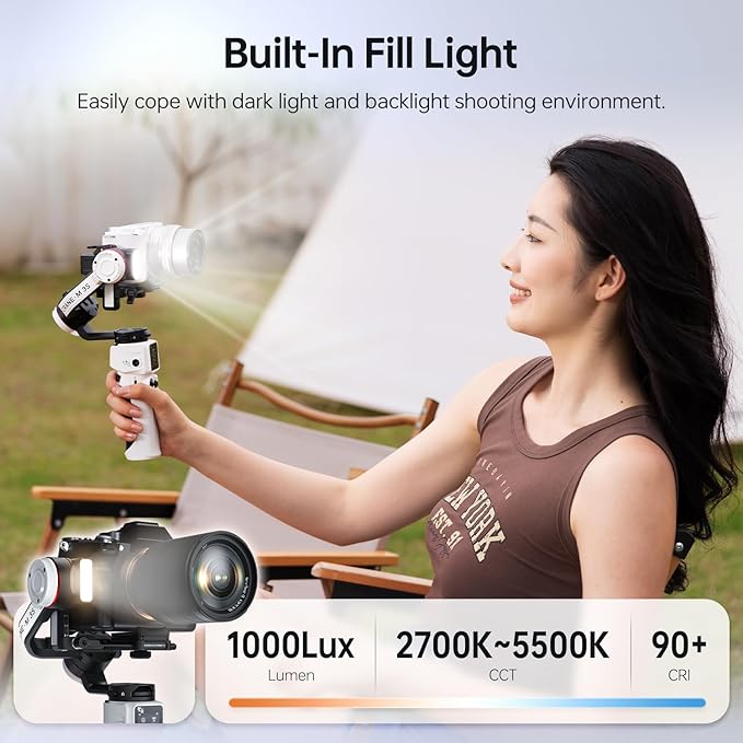 ZHIYUN Crane M3S Combo [Office], 3-Axis Lightweight Camera Gimbal Stabilizer, Bluetooth Control, Fill Light, Phone Clamp and Backpack, Handheld Gimbal for Mirrorless, Smartphone, Action Camera
