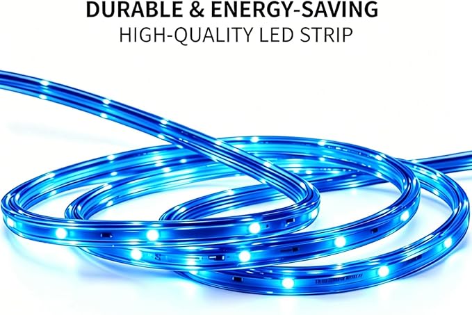 LED Rope Lights, 16.4 Feet Blue Flat Flexible Strip Light, Plug in Novelty Lighting, Connectable and Waterproof for Home Christmas Holiday Garden Patio Party Decoration