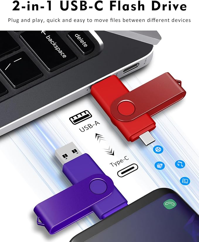 AreTop 16GB USB C Thumb Drive Dual USB 2.0 Flash Drive 16GB USB Drive Swivel Design 2-in-1 Portable Type-C Memory Stick for Android Smartphone, Computers, MacBook, Tablets, PC, 10 Pack