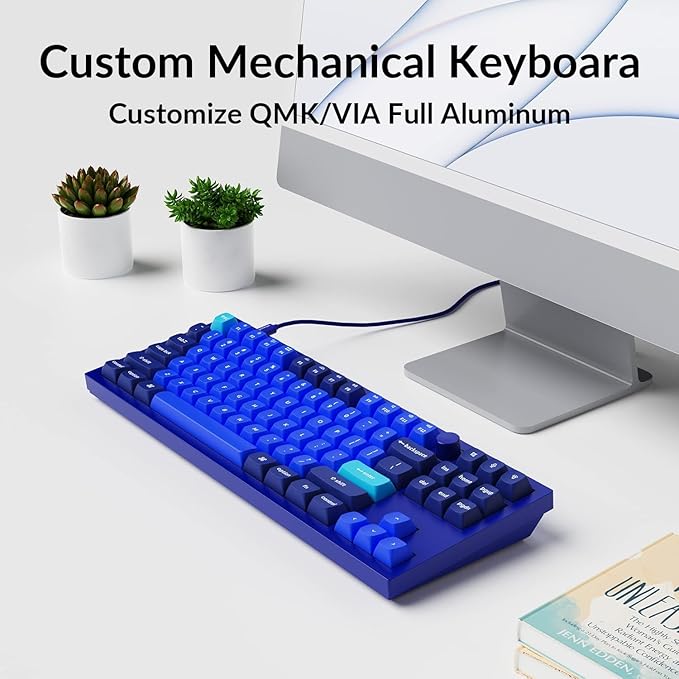 Keychron Q3 Wired Custom Mechanical Keyboard Knob Version, TKL Tenkeyless QMK/VIA Programmable Macro with Hot-swappable Gateron G Pro Brown Switch Compatible with Mac Windows Linux (Blue)