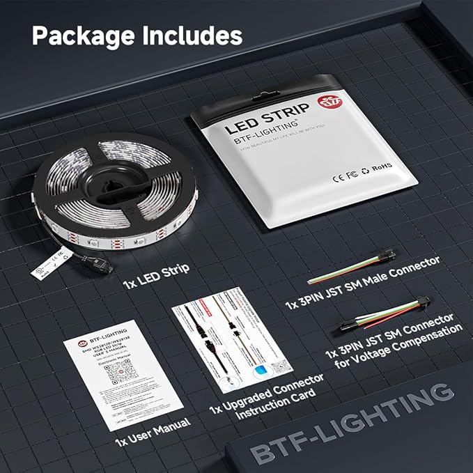 BTF-LIGHTING WS2812B IC RGB LED Strip,UL Listed,Pure Gold Wires,DC5V 16.4FT 150LED 5050SMD,Individually Addressable,Flexible for DIY Chasing Full Color Project,IP67(No Adapter or Controller)