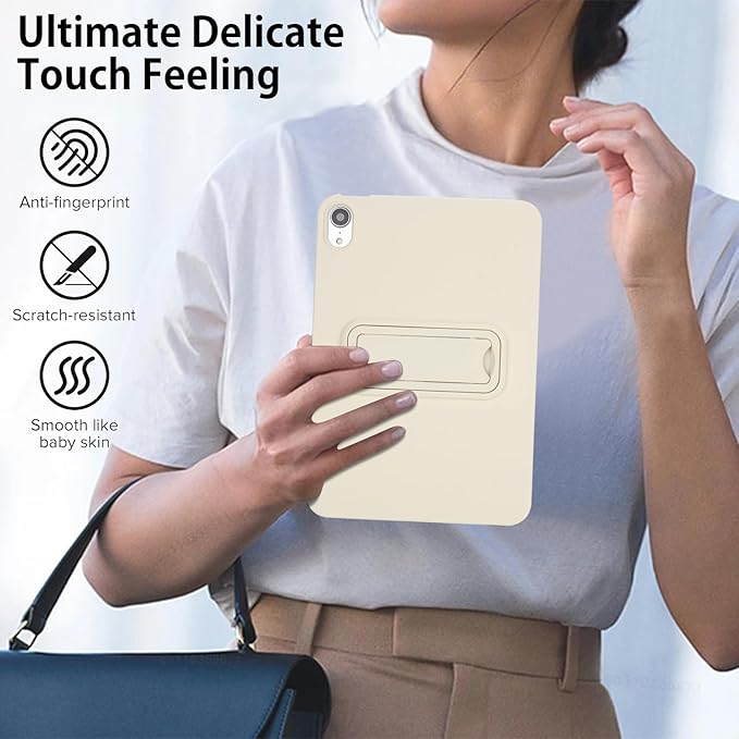 Case for iPad mini 7th & 6th Gen with Kickstand, Soft TPU + Hard PC Ultimate Delicate Touch Feeling Shockproof Protective Back Cover for iPad mini 7th 6th Women Men, Beige