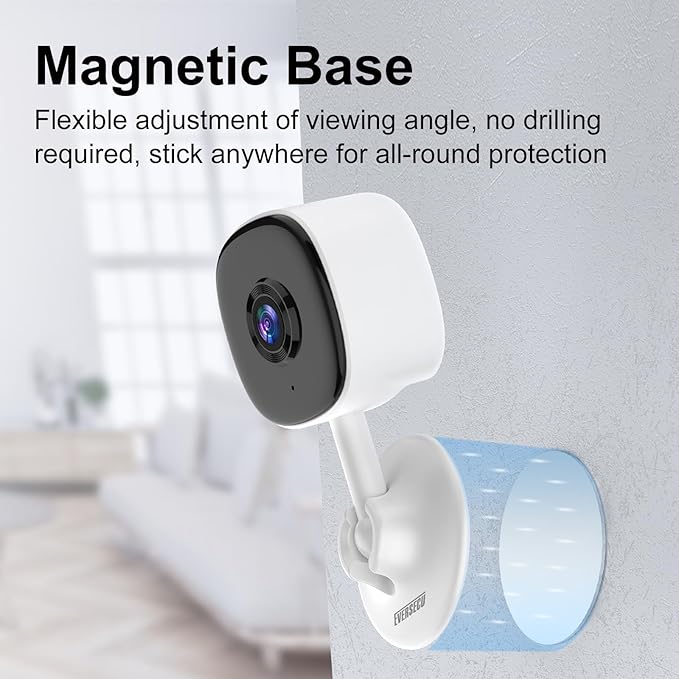 EVERSECU 2K Magnetic Security Camera for Home, Night Vision, Compact Pet Camera with Phone App, Motion Detection, 2-Way Audio, 2.4ghz WiFi Baby Monitor, Compatible with Alexa, Supports RTSP&ONVIF