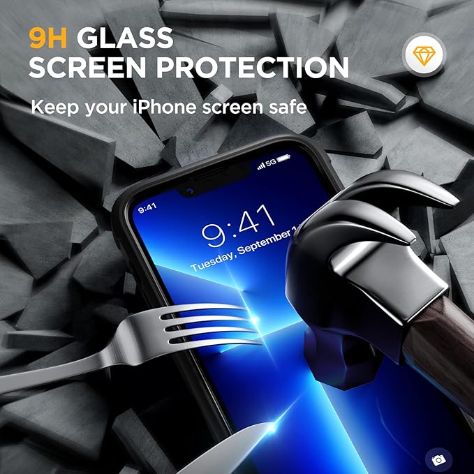 Miracase Magnetic for iPhone 13 Pro Max Case 6.7 inch, (Compatible with MagSafe) Upgrade Full-Body Clear Phone Bumper Case with Built-in 9H Tempered Glass Screen Protector, Magnetic Classic Black