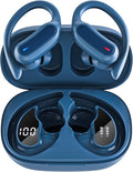 TRAUSI Bluetooth Headphones, True Wireless Earbuds with IPX7 Water Resistant, Noise Cancelling Mic, Type-C Fast Charging Earphones with Ergonomic Ear Hooks for Sports, Running (Deep Blue)