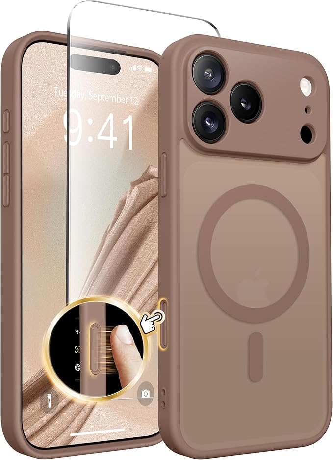CAPRARO Magnetic for iPhone 17 Pro Max Case, Upgraded [Full Camera Protection] [Compatible with MagSafe] Protective Translucent Matte Women Girl Phone Case Cover, Brown