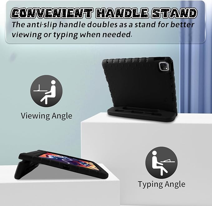 for 2024 iPad Pro 11 inch Case M4 with Pencil Holder/Anti-Slip Handle, Super Protection EVA Kids Proof New Cute Cover for iPad Pro 11-inch (M4) 5th Generation, Black