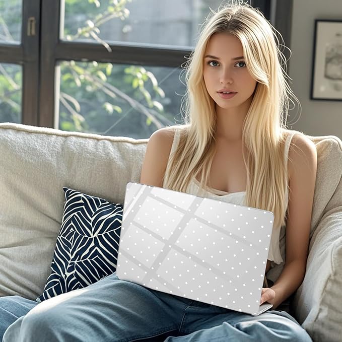 Compatible with MacBook Pro 13 inch Case M2 2025, 2024-2016 A2338 M1 A2251 A2289 A2159 A1989 A1708 A1706, Cute White Polka Dot Protective Hard Shell Clear Cover for Mac Pro 13