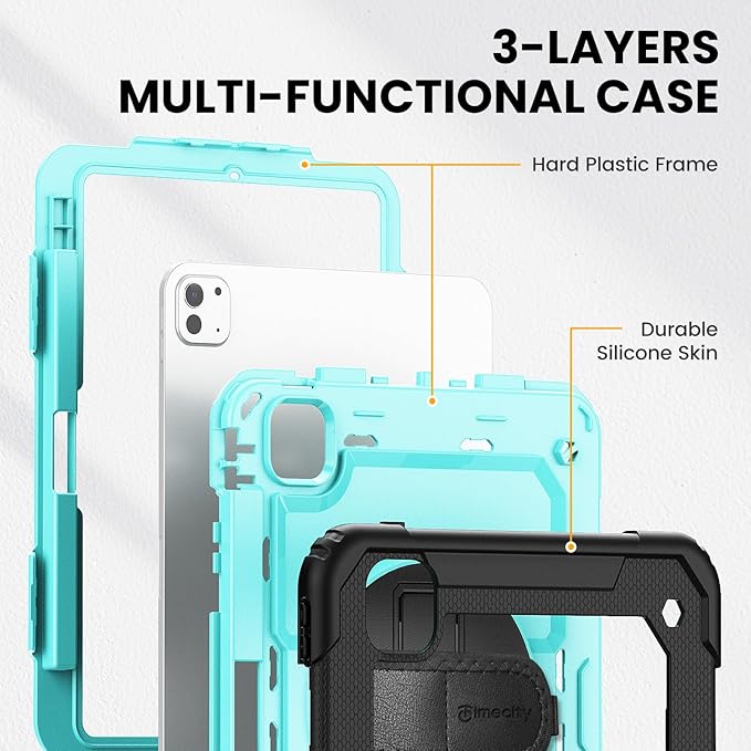 timecity Case for iPad Pro 11 Inch M5 2025 / M4 2024, 360° Rotating Stand, Pencil Holder & Wireless Charging, Shockproof with Screen Protector & Shoulder Strap -for Designers & Professionals,Blue