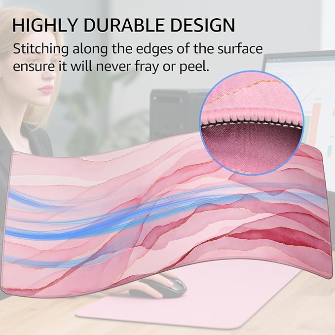 KTRIO Large Gaming Mouse Pad Desk Mat, Superior Micro-Weave Cloth, Non-Slip Rubber Base, Stitched Edges, Water-Resistant, for Gamer, Office & Home, 31.5 x 15.7 Inch，Pink Glow