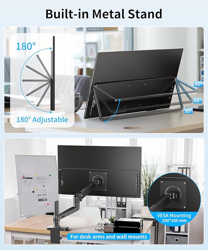 MAGICRAVEN Wireless Portable Monitor with Battery- 21.5" 1080P 100Hz IPS Second Screen for Office, AirPlay & Miracast Casting, Up to 3.5hrs Use, No Cables or Drivers Needed, Works with Laptop/PC/Phone