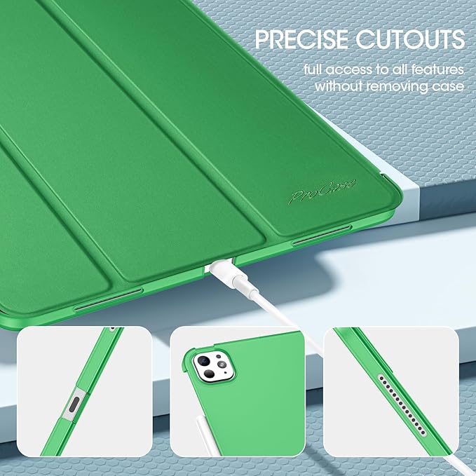 ProCase for iPad Pro 13 Inch Case M5 2025/ M4 2024, Smart Cover iPad Pro M5 M4 Case 13 Inch, Slim Stand Translucent Hard Shell Back, Supports Touch ID, Auto Wake/Sleep -LightGreen