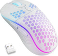 MELOGAGA Wireless Gaming Mouse Honeycomb 2.4G USB Cordless Mouse RGB Rechargeable PC Game Mice with 7-Color LED Lights，4 Adjustable DPI for Windows Laptop Desktop Computers -White