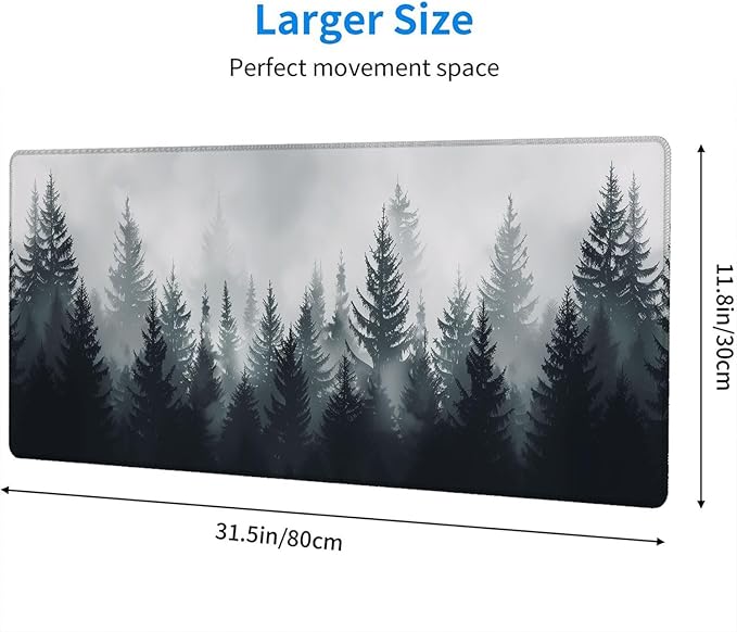 Misty Forest Gaming Mouse Pad Forest Tree XL Mouse Pad Large Mousepad Extended Laptop Keyboard Mat Gaming Desk Pad Mouse Mat 31.5"x11.8" Office Computer Keyboard Laptop Home