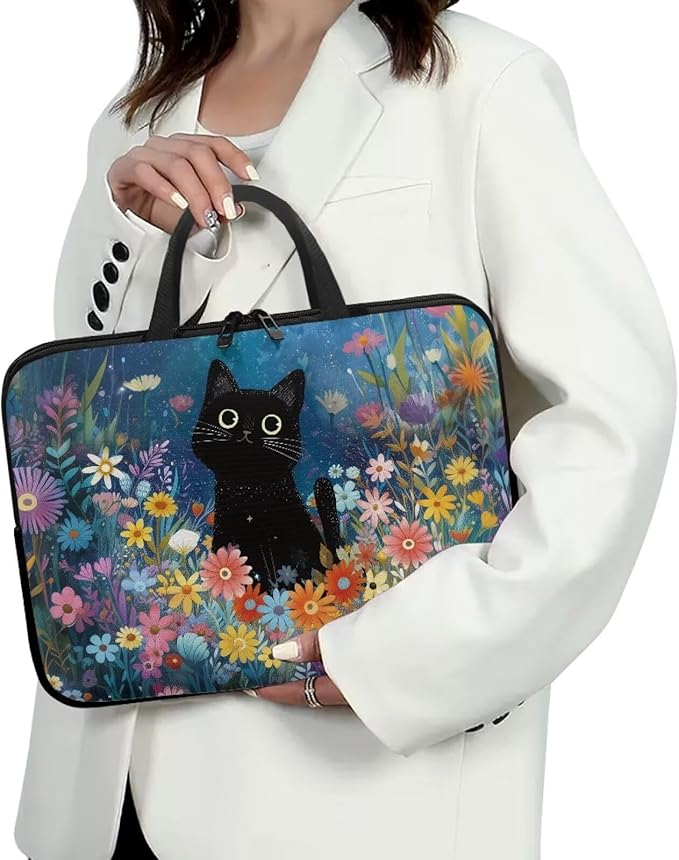 Art Cat Shockproof Portable Laptop Sleeve Case 12 Inch for Men and Women Neoprene Cover Soft Carrying Travel Case Fit Dell Lenovo Toshiba HP Chromebook (Whimsical Floral)