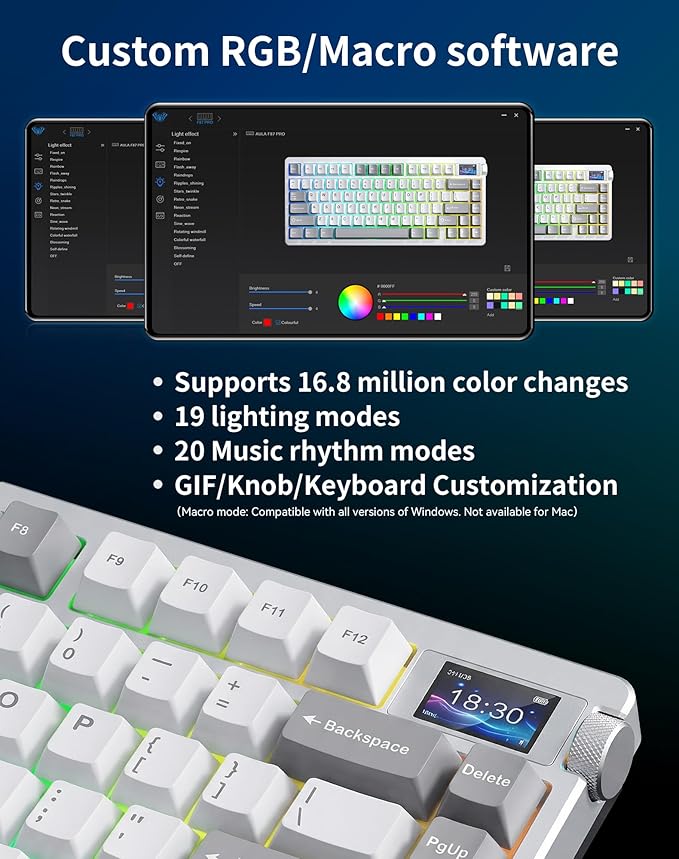 Aula NOVA75 Wireless Mechanical Keyboard,75% Gasket Mount Tri-Mode Custom Keyboard with 1.14" Smart TFT Screen & Knob,Carbon Fiber Style,8000mAh, Hot Swap Seiya Switch,White