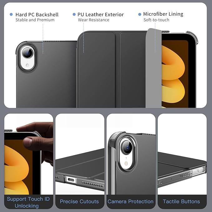 MoKo for iPad mini 7 (A17 Pro) Generation Case 2024, iPad mini 6 Case 2021, 8.3-inch Slim Lightweight Protective Hard Back PC Shell Stand Cover Support Touch ID, Auto Wake/Sleep, Space Gray