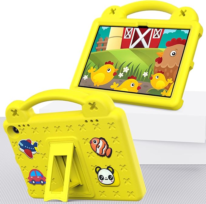 AKABEILA Compatible with Amazon Fire HD 8/HD 8 Plus (2020/2022)/Fire HD 8 2024 Tablet Case, Kids Friendly Universal Lightweight Shockproof Protective Case with Shoulder Strap & Stand Handle Yellow