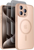 Symcele Designed for iPhone 15 Pro Case, Compatible with MagSafe, with Privacy Screen Protectors X2, [Camera Protection] [15FT Military Drop Protection] Shockpoof Phone Case, 6.1'', Light Brown